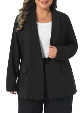 Plus Size Women's Blazer - Lapel Button Dressy Suit Jacket for Work & Casual